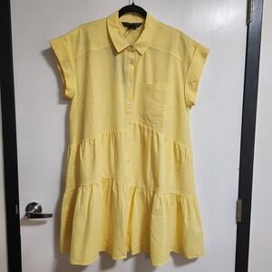 Veronica Beard Harrow Tiered Seersucker Dress Yellow Size‎ Large